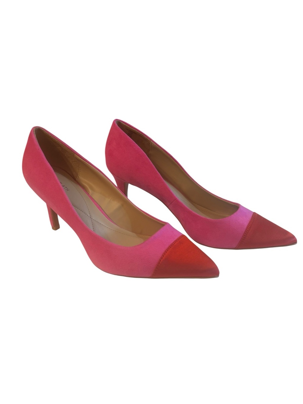 ON 34th Pink Faux Suede Red Satin Cap Toe Pumps Size 10